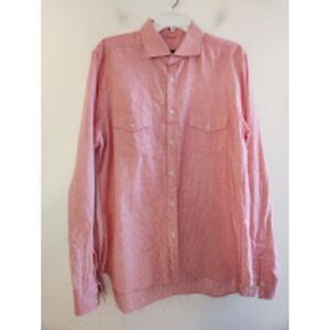 ARI Soho Men Light Red/White Pinstrip Cotton Made in Italy Button Up Shirt sz 17